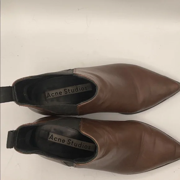 “ACNE STUDIO” “JENSON” Brown Leather Ankle Boots - Picture 2 of 16